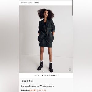 Madewell Larsen Blazer in Green Windowpane